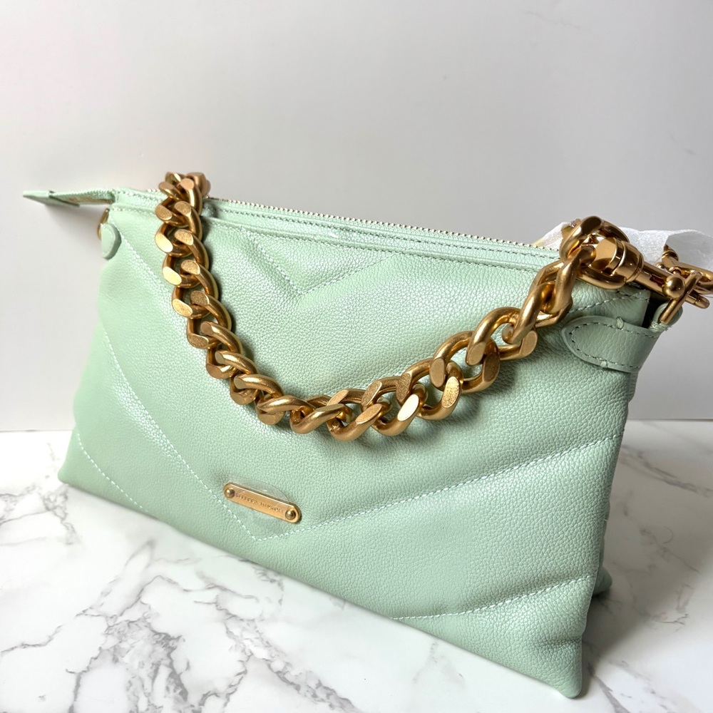 Rebecca Minkoff Mint Green Quilted Crossbody with Gold Chain